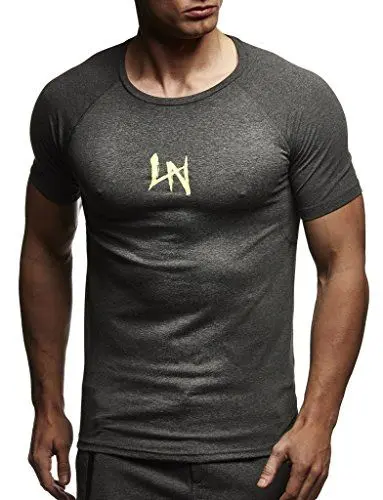 Produktbild: Leif Nelson Gym Herren Fitness T-Shirt Slim Fit Moderner Männer Bodybuilder Trainingsshirt Kurzarm Top Herren Sport T-Shirt - Bekleidung für Bodybuilding Training LN8041 Anthrazit-Gelb XX-Large