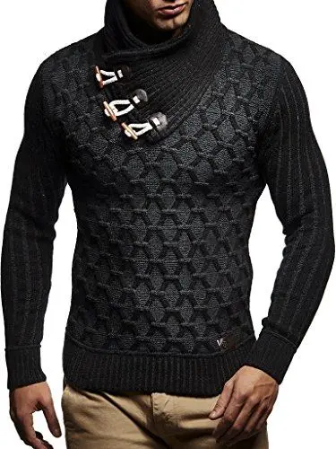Produktbild: Leif Nelson Herren-Strickpullover Strick-Pulli mit Schalkragen Moderner Woll-Pullover Langarm X-Large