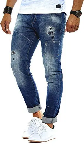 Produktbild: Leif Nelson Herren Jeans Hose Slim Fit Denim Blaue graue Lange Jeanshose für Männer Coole Jungen weiße Stretch Freizeithose Schwarze Cargo Chino Sommer Winter Basic LN9925BL Blau W31/L32