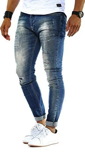 Produktbild: Leif Nelson Herren Jeans Hose Slim Fit Denim Blaue graue Lange Jeanshose für Männer Coole Jungen weiße Stretch Freizeithose Schwarze Cargo Chino Sommer Winter Basic LN9955BL Blau W33/L30