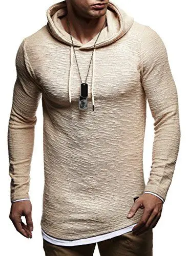 Produktbild: Leif Nelson Herren Kapuzenpullover Slim Fit Baumwolle-Anteil Moderner weißer Herren Hoodie-Sweatshirt-Pulli Langarm Herren schwarzer Pullover-Shirt mit Kapuze LN8120 Beige XX-Large