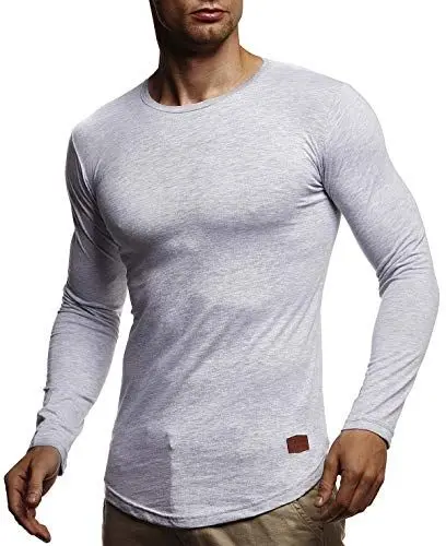 Produktbild: Leif Nelson Herren Langarmshirt Basic Pullover Rundhals-Ausschnitt Slim Fit Baumwolle Männer Pulli dünner Sweatshirt Rundhals-Kragen Shirt Langarm Longsleeve Crew Neck LNWI3N Grau XX-Large