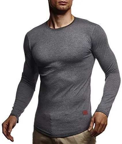Produktbild: Leif Nelson Herren Langarmshirt Basic Pullover Rundhals-Ausschnitt Slim Fit Longsleeve Rundkragen Männer Pulli Sweatshirt Langarm Crew Neck LN8394·· Größe M, Anthrazit Melange