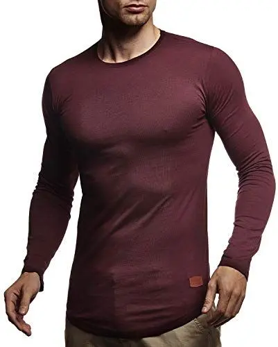 Produktbild: Leif Nelson Herren Langarmshirt Basic Pullover Rundhals-Ausschnitt Slim Fit Longsleeve Rundkragen Männer Pulli Sweatshirt Langarm Crew Neck LN8394·· Größe M, Bodeaux