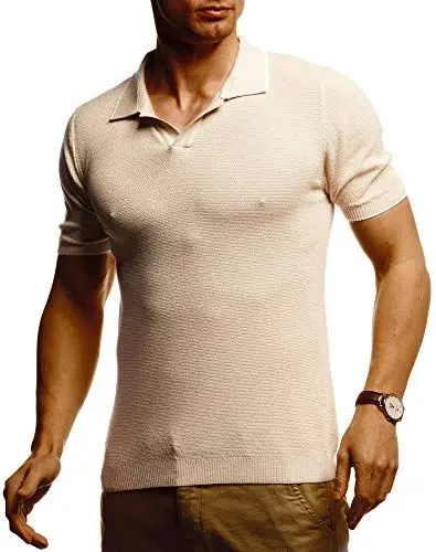 Produktbild: Leif Nelson Herren Polo Shirts Sommer T-Shirt Poloshirt Slim Fit aus Feinstrick Cooles Basic Männer Polo-Shirt Jungen Kurzarmshirt Sweater kurzarm LN7345 Beige X-Large