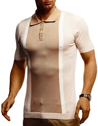 Produktbild: Leif Nelson Herren Polo Shirts Sommer T-Shirt Poloshirt Slim Fit aus Feinstrick Cooles Basic Männer Polo-Shirt Jungen Kurzarmshirt Sweater Kurzarm LN7370 Beige Braun Small