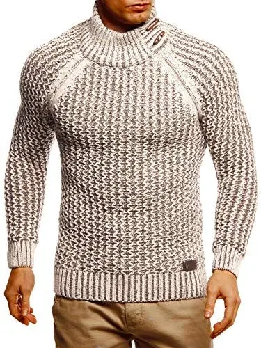 Produktbild: Leif Nelson Herren Pullover Pulli Strickpullover mit Rollkragen Rollkragenpullover Winterpullover Slim Fit LN5295 Tan Choclate Medium