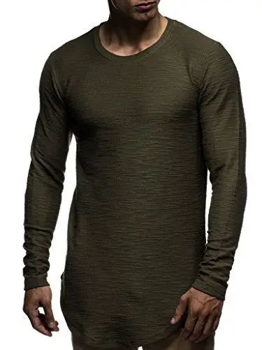 Produktbild: Leif Nelson Herren Pullover Rundhals-Ausschnitt Schwarzer Männer Longsleeve dünner Pulli Sweatshirt Langarmshirt Crew Neck Jungen Hoodie T-Shirt Langarm Oversize Khaki Small