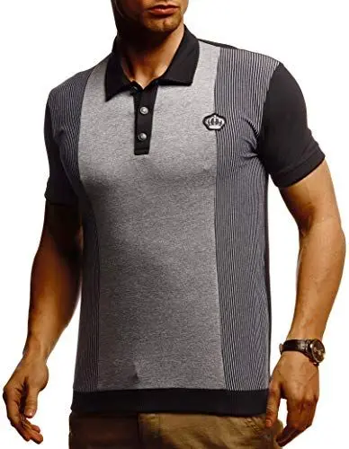 Produktbild: Leif Nelson Herren Sommer T-Shirt Polo Shirt Slim Fit Baumwolle-Anteil Cooles Basic Männer T-Shirt Polo-Kragen Jungen Kurzarmshirt O-Neck kurzarm Lang LN55085 Schwarz X-Large