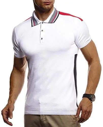 Produktbild: Leif Nelson Herren Sommer T-Shirt Poloshirt Slim Fit aus Feinstrick Cooles Basic Männer Polo-Shirt Crew Neck Jungen Kurzarmshirt Polo Shirt Sweater Kurzarm LN7340 Weiß Medium