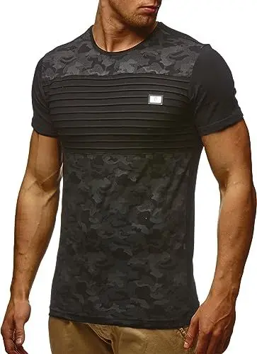 Produktbild: Leif Nelson Herren Sommer T-Shirt Rundhals-Ausschnitt Slim Fit Baumwolle-Anteil Moderner Männer T-Shirt Crew Neck Hoodie-Sweatshirt Kurzarm lang LN405 Schwarz Small