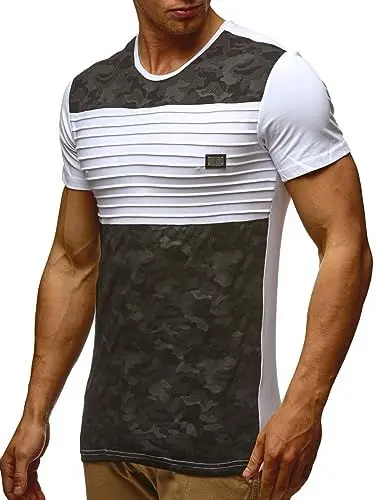 Produktbild: Leif Nelson Herren Sommer T-Shirt Rundhals-Ausschnitt Slim Fit Baumwolle-Anteil Moderner Männer T-Shirt Crew Neck Hoodie-Sweatshirt Kurzarm lang LN405 Weiss X-Large