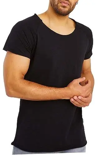 Produktbild: Leif Nelson Herren Sommer T-Shirt Rundhals-Ausschnitt Slim Fit Baumwolle-Anteil Moderner Männer T-Shirt Crew Neck Hoodie-Sweatshirt Kurzarm lang LN6339 Schwarz Small
