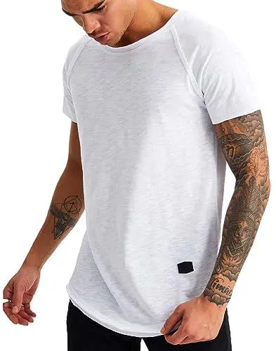 Produktbild: Leif Nelson Herren Sommer T-Shirt Rundhals-Ausschnitt Slim Fit Baumwolle-Anteil Moderner Männer T-Shirt Crew Neck Hoodie-Sweatshirt Kurzarm lang LN6339 Weiss XX-Large