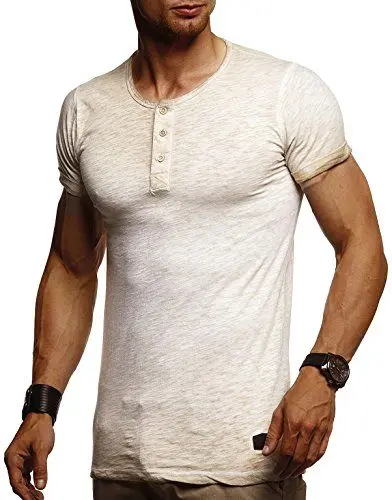 Produktbild: Leif Nelson Herren Sommer T-Shirt Rundhals-Ausschnitt Slim Fit Baumwolle-Anteil Moderner Männer T-Shirt crew Neck Hoodie-Sweatshirt kurzarm lang LN8226 Beige Small