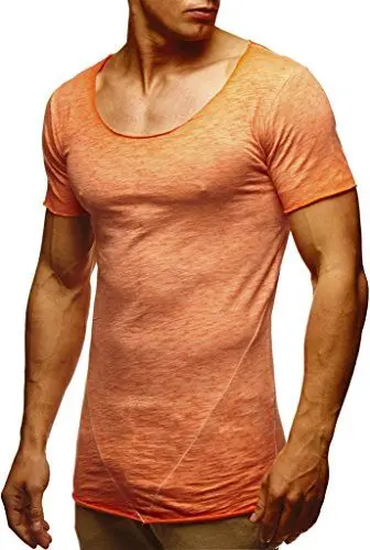 Produktbild: Leif Nelson Herren Sommer T-Shirt Rundhals-Ausschnitt Slim Fit Baumwolle-Anteil Moderner Männer T-Shirt crew Neck Hoodie-Sweatshirt kurzarm lang LN6353N Verw. Orange Small