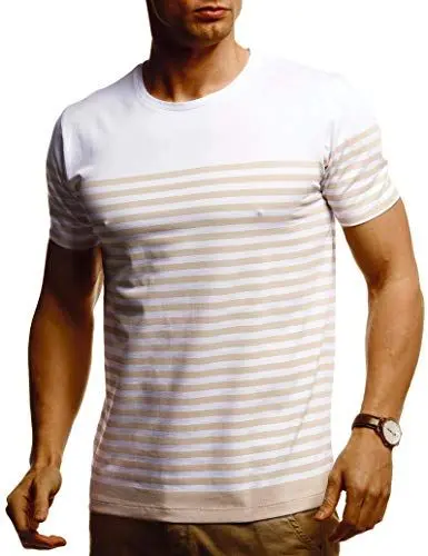 Produktbild: Leif Nelson Herren Sommer T-Shirt Rundhals Ausschnitt Slim Fit Baumwolle-Anteil Cooles Basic Männer T-Shirt Crew Neck Jungen Kurzarmshirt O-Neck Kurzarm Lang LN55040 Weiss Beige XX-Large