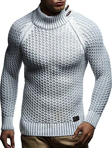 Produktbild: Leif Nelson Herren Strick-Pullover Rollkragen Slim Fit für Winter Sommer Moderner schwarzer Männer Winterpullover Sweatshirt Langarmshirt Herren Basic Hoodie-Shirt LN5295 Ecru-Grau XX-Large