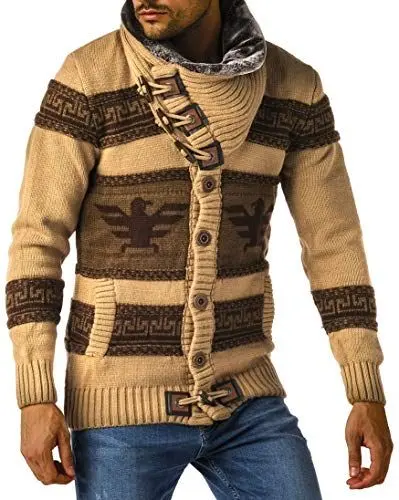 Produktbild: Leif Nelson Herren Strickjacke Cardigan Schwarze Jacke für Winter Schalkragen Winterjacke Übergangsjacke Männer Freizeitjacke Sweatjacke Slim Fit LN5872 M Braun