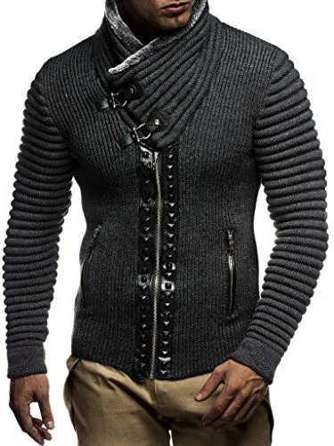 Produktbild: Leif Nelson Herren Strickjacke Schalkragen Slim Fit Winter-Freizeit-Jacke Sommer Moderne Männer Pulli Grobstrick Sweatjacke Langarm Schwarzer Hoodie-Pullover 5165 Anthrazit-Schwarz XX-Large