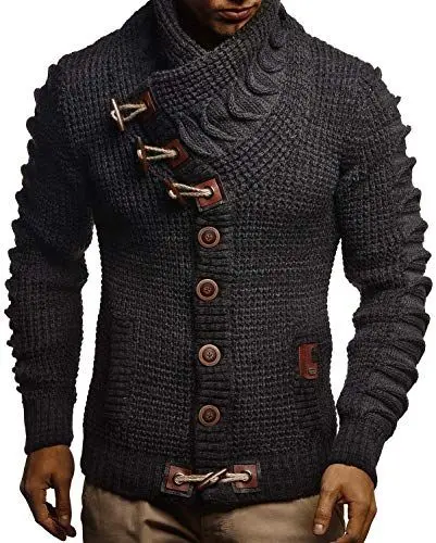 Produktbild: Leif Nelson Herren Strickjacke (Schwarz, Größe S) mit Knöpfen Regular Fit, Männer Cardigan Langarm Design, ideal für Casual und Business-Looks