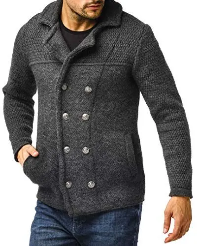 Produktbild: Leif Nelson Herren Strickjacke Schwarze Jacke für Winter Schalkragen Winterjacke Übergangsjacke Hoodie Männer Freizeitjacke Sweatjacke Slim Fit LN6000 XXL Anthrazit
