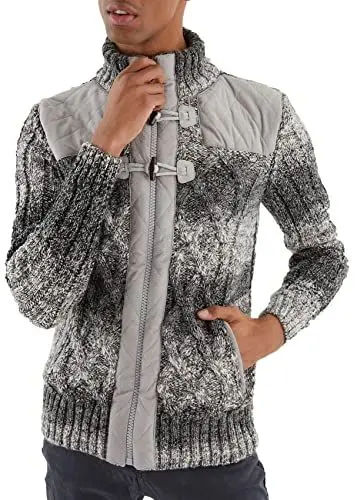 Produktbild: Leif Nelson Herren Strickjacke Stehkragen Graue Winterjacke Freizeitjacke Männer Jacke für Winter Übergangsjacke Slim Fit LN20762 S Grau