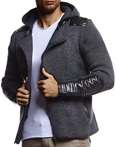 Produktbild: Leif Nelson Herren Strickjacke mit Kapuze Reissverschluss Cardigan Schwarze Biker Jacke für Winter Winterjacke Übergangsjacke Hoodie Männer Freizeitjacke Langarm Slim Fit LN5810 M Anthrazit