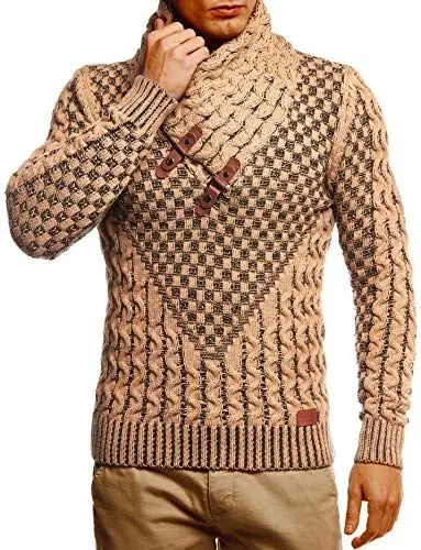 Produktbild: Leif Nelson Herren Strickpullover Braun mit Schalkragen/Hochwertiger Winterpullover in Regular Fit, ideal für Casual und Business, Langarm Größe M