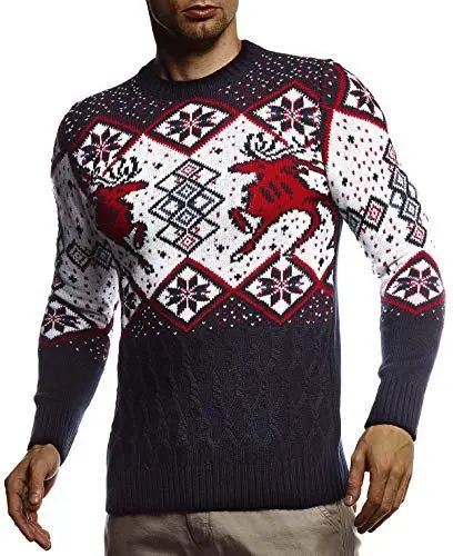 Produktbild: Leif Nelson Herren Strickpullover Norwegerpullover Pullover mit Rundkragen Winterpullover Männer Pulli für Weihnachten Winter Norweger Muster Slim Fit Crew Neck LN20761 M Ecru