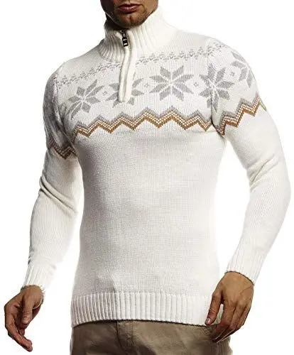 Produktbild: Leif Nelson Herren Strickpullover Pullover Norwegerpullover Winterpullover Norweger Muster Grobstrickpullover Männer Pulli für Weihnachten Winter SIM Fit LN20758 S Ecru