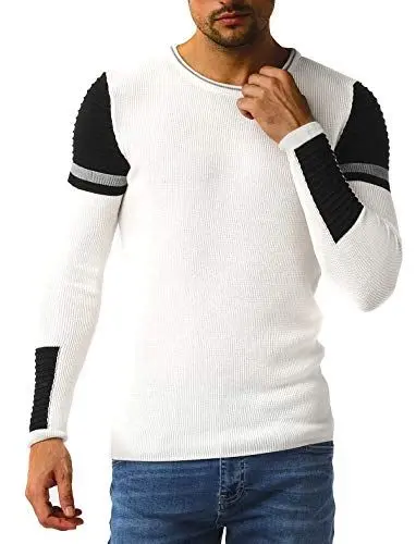 Produktbild: Leif Nelson Herren Strickpullover Pullover mit Rundkragen Feinstrickpullover Männer Pulli für Winter Rundhals-Ausschnitt Slim Fit Longsleeve Langarm Crew Neck LN1980 XL,Ecru-Grau