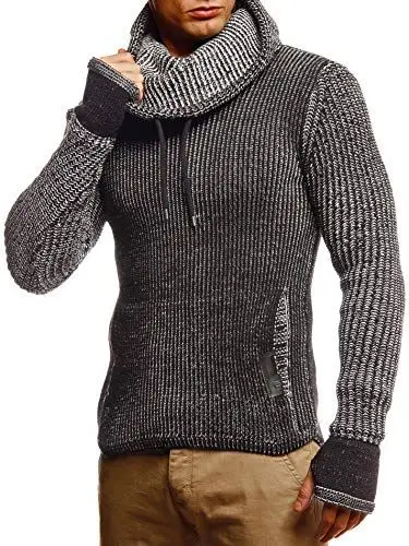 Produktbild: Leif Nelson Herren Strickpullover Schwarz mit Kragen/Hochwertiger Winterpullover Regular Fit, ideal für Casual-Looks, Langarm Größe XL