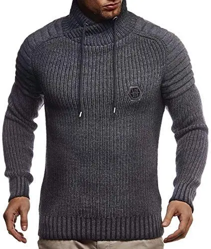 Produktbild: Leif Nelson Herren Strickpullover Schwarz mit Schalkragen/Hochwertiger Winterpullover in Regular Fit, ideal für Casual und Business, Langarm Größe M