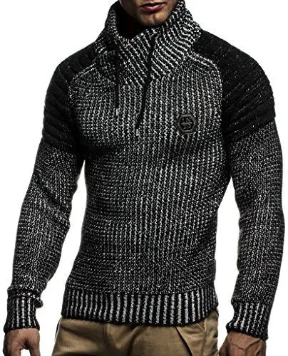 Produktbild: Leif Nelson Herren Strickpullover Schwarz mit Schalkragen/Hochwertiger Winterpullover in Regular Fit, ideal für Casual und Business, Langarm Größe XXL