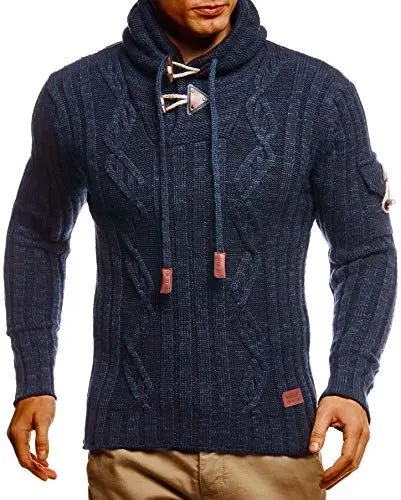 Produktbild: Leif Nelson Herren Strickpullover mit Kapuze Blau/Hochwertiger Winterpullover in Regular Fit, ideal für Casual und Business, Langarm Größe L