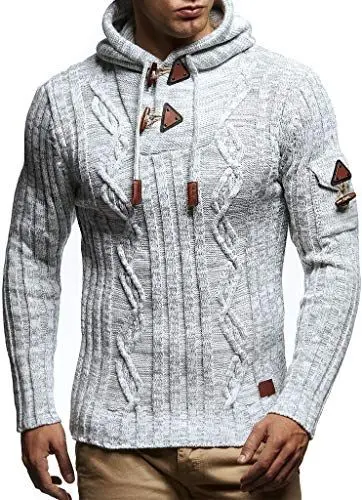 Produktbild: Leif Nelson Herren Strickpullover mit Kapuze Grau/Hochwertiger Winterpullover in Regular Fit, ideal für Casual und Business, Langarm Größe M