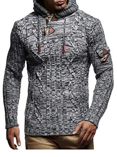 Produktbild: Leif Nelson Herren Strickpullover mit Kapuze Schwarz/Hochwertiger Winterpullover in Regular Fit, ideal für Casual und Business, Langarm Größe XL