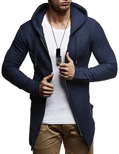 Produktbild: Leif Nelson Herren Sweatjacke mit Kapuze Slim Fit Baumwolle-Anteil Basic Männer Hoodie-Cardigan Langarm Jungen Schwarze Kapuzenjacke für Winter Sommer LN-6301- Blau Large