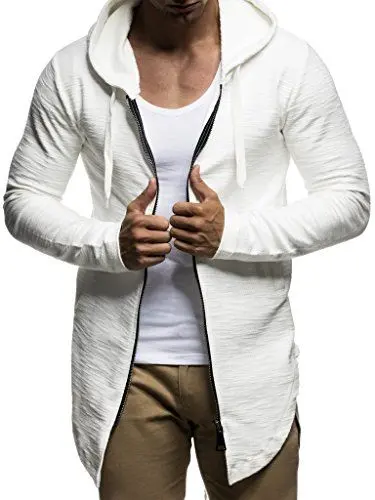 Produktbild: Leif Nelson Herren Sweatjacke mit Kapuze Slim Fit Baumwolle-Anteil Basic Männer Hoodie-Cardigan Langarm Jungen Schwarze Kapuzenjacke für Winter Sommer LN6301 Ecru Medium
