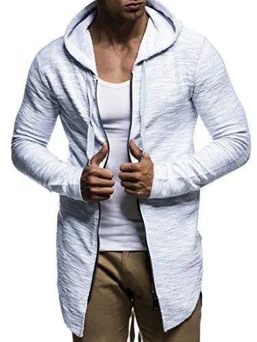 Produktbild: Leif Nelson Herren Sweatjacke mit Kapuze Slim Fit Baumwolle-Anteil Basic Männer Hoodie-Cardigan Langarm Jungen Schwarze Kapuzenjacke für Winter Sommer LN6301 Grau Medium
