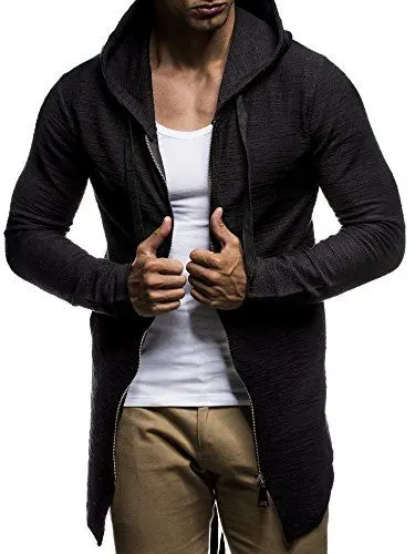 Produktbild: Leif Nelson Herren Sweatjacke mit Kapuze Slim Fit Baumwolle-Anteil Basic Männer Hoodie-Cardigan Langarm Jungen Schwarze Kapuzenjacke für Winter Sommer LN-6301- Schwarz XX-Large