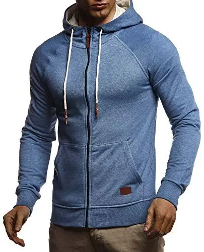Produktbild: Leif Nelson Herren Sweatjacke mit Kapuze Slim Fit Baumwolle-Anteil Modernes Hoodie-Cardigan Langarm Männer Schwarze Freizeit-Kapuzen-Jacke für Winter Sommer LN8124 Indigo Melange Small