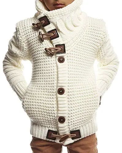 Produktbild: Leif Nelson Kinder Jungen Strickjacke Cardigan Schwarze Jacke für Winter Winterjacke Übergangsjacke Freizeitjacke Kinderjacken Langarm Schalkragen LN5585K 6-7 Ecru