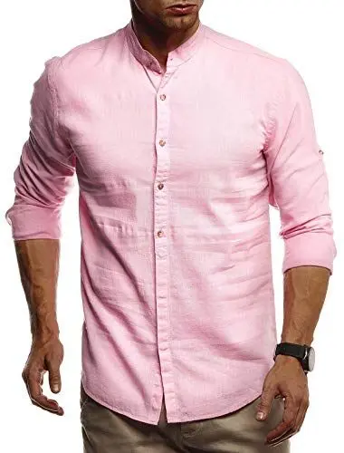 Produktbild: Leif Nelson Leinenhemd Herren Sommer rosa Langarm/Freizeit und Business/Regular Fit/Durch Krempeln zum Kurzarm Dank angenähtem Knopf Größe S