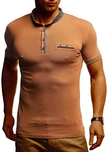 Produktbild: Leif Nelson Sommer Poloshirt Kurzarm Herren T-Shirt Kragen (Braun, Größe M) - Coole Männer Poloshirts lang Baumwolle - Polo Shirt for Men Tshirt