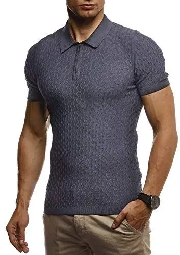 Produktbild: Leif Nelson Herren Poloshirt Slim Fit, Stretch Polo Shirt Kurzarm aus Baumwollmix, Klassisch & Modern, Elastisch, Atmungsaktiv, Pflegeleicht, Grau Größe L