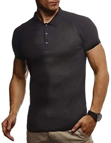 Produktbild: Leif Nelson Sommer Poloshirt Kurzarm Herren T-Shirt Kragen (Schwarz, Größe XL) - Casual Männer Poloshirts lang Feinstrick - Polo Shirt for Men Tshirt