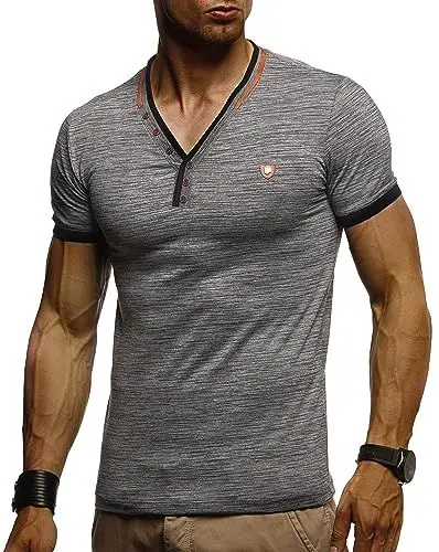 Produktbild: Leif Nelson Sommer T-Shirt Herren V-Ausschnitt (Anthrazit, Größe M) - Coole Tshirts lang V-Neck Baumwolle - Casual Basic Shirts Männer Kurzarm