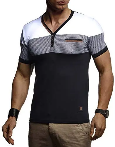 Produktbild: Leif Nelson Sommer T-Shirt Herren V-Ausschnitt (Schwarz Größe M) - Herren Tshirts V-Neck Baumwolle Casual Basic Shirts Männer Kurzarm - Mens t Shirt